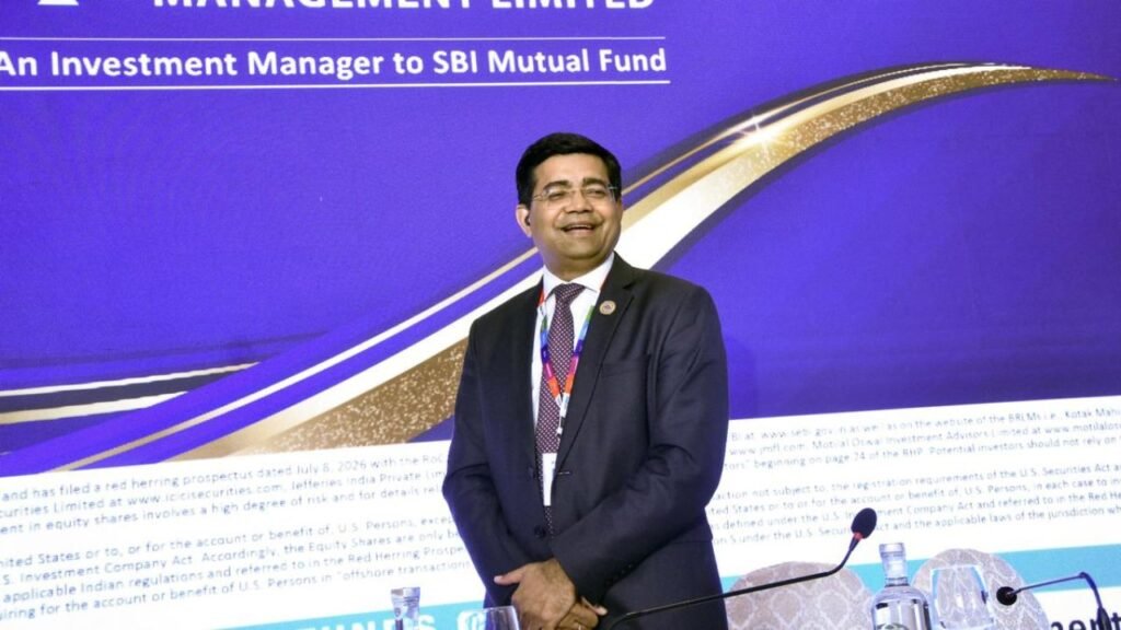 SBI Funds Management IPO listing ceremony featuring MD and CEO Debasish Mishra